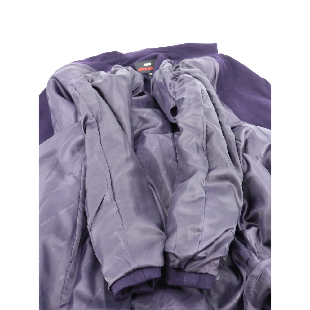 Miss Sixty Wool Blend Belted Peacoat Pleated Back Purple Y2K Jacket Size M - Picture 14 of 16